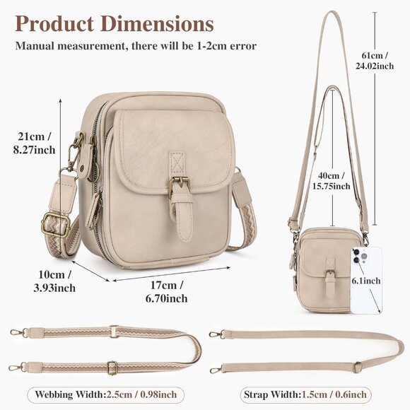 Apricot Grey Vegan Leather Crossbody Bag with RFID Wallet, Compact & Stylish for - Picture 4 of 8